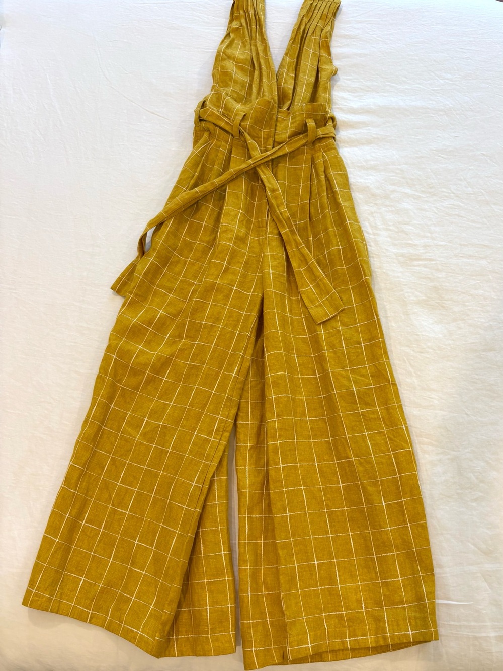 Mes Demoiselles Wide-Leg Mustard Yellow Jumpsuit with Tie Waist